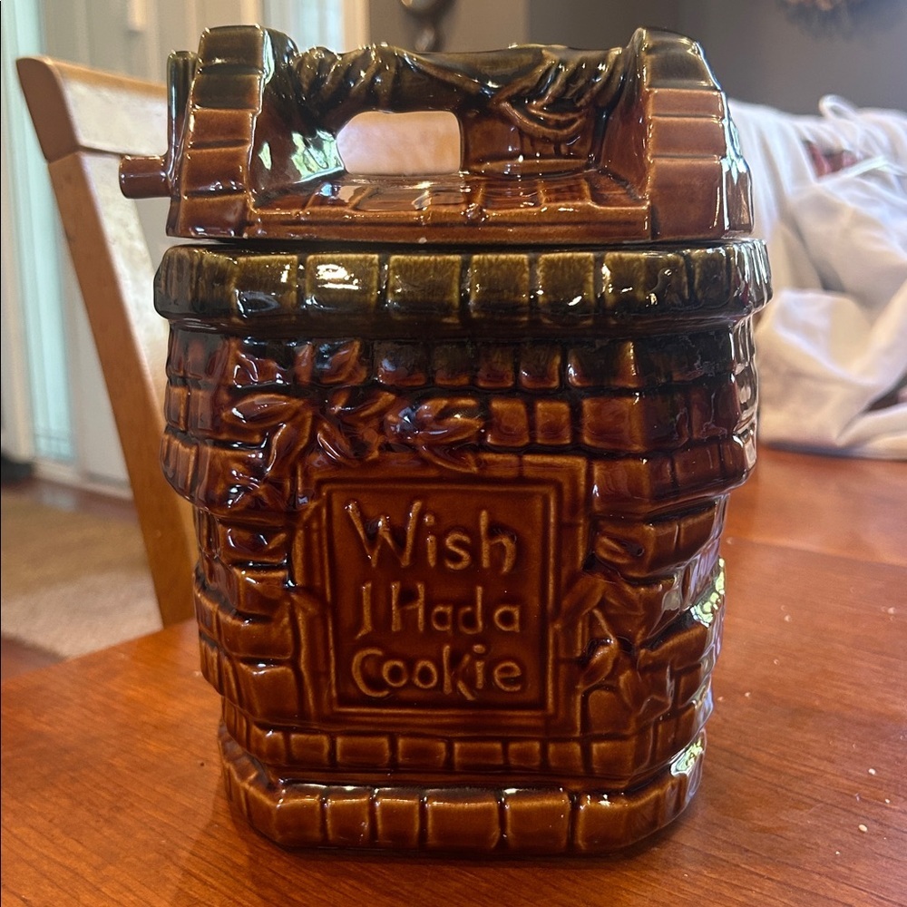Vintage McCoy Pottery Brown Glaze “Wish I Had a Cookie” Jar with Lid
